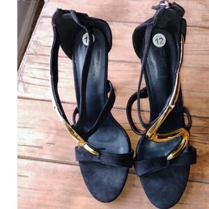 FSJ Women Flower Gold Metal Chain Chunky High Heels Ankle Strap Sandals
size 12